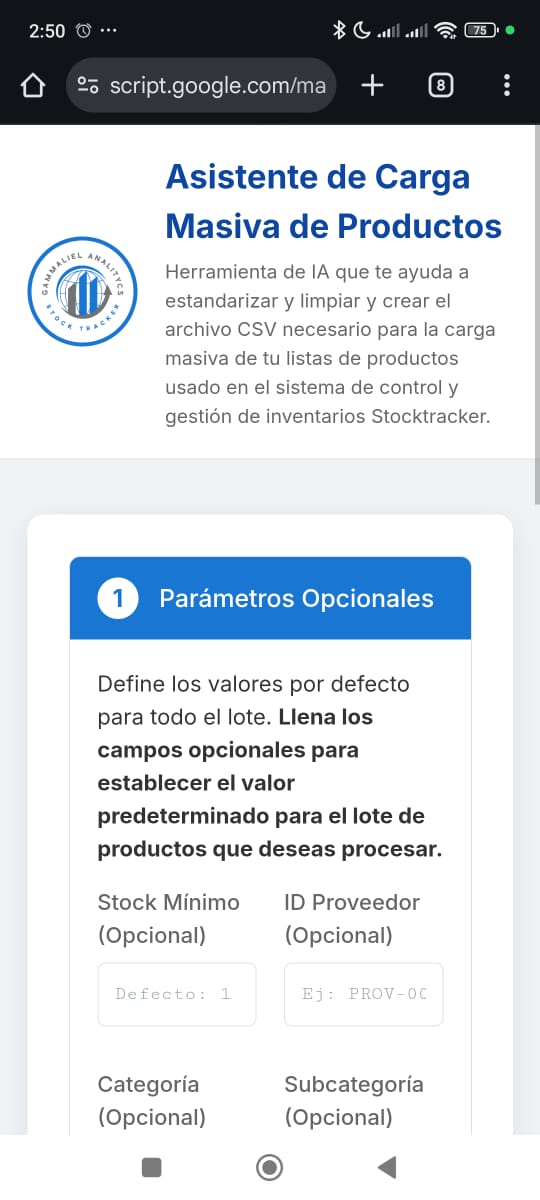 Herramienta de carga masiva en móvil